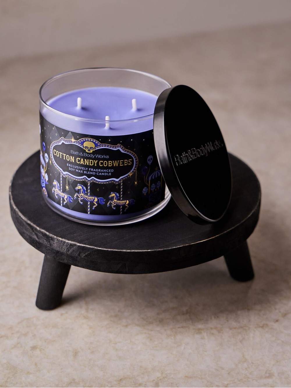 NWT Bath & Body Works Cotton Candy Cobwebs Halloween 3-Wick Candle 💜🕸️